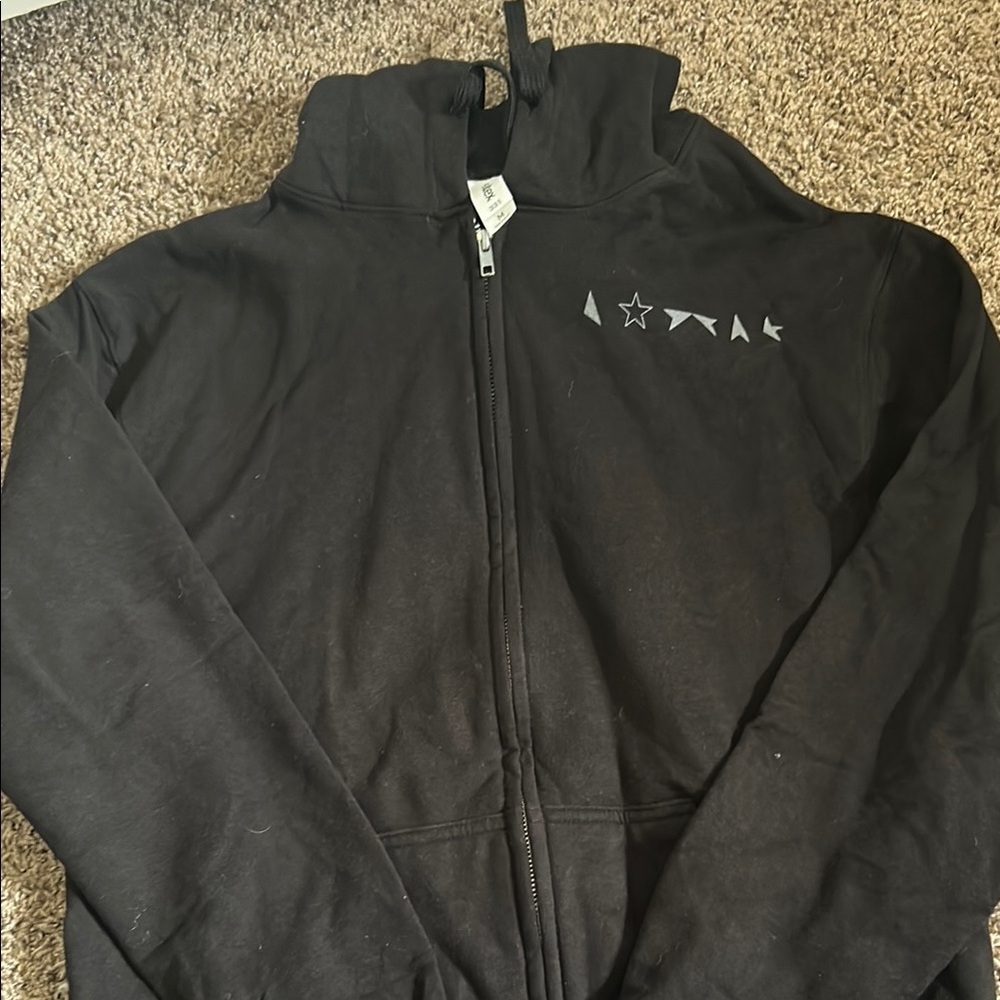 Black Zip-Up Hoodie with Geometric Design